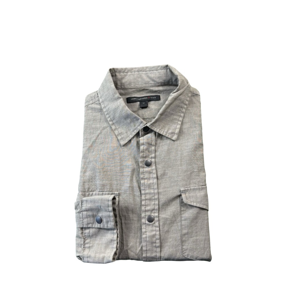 John Varvatos Stone Brown Metal Snap Utility Shirt Mens Medium M W499R4B